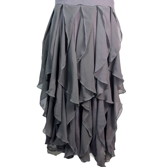 Anthropologie Ric Rac Dress Womens Size XS Rising‎ Vapors Grey Ruffle Keyhole - Picture 4 of 10